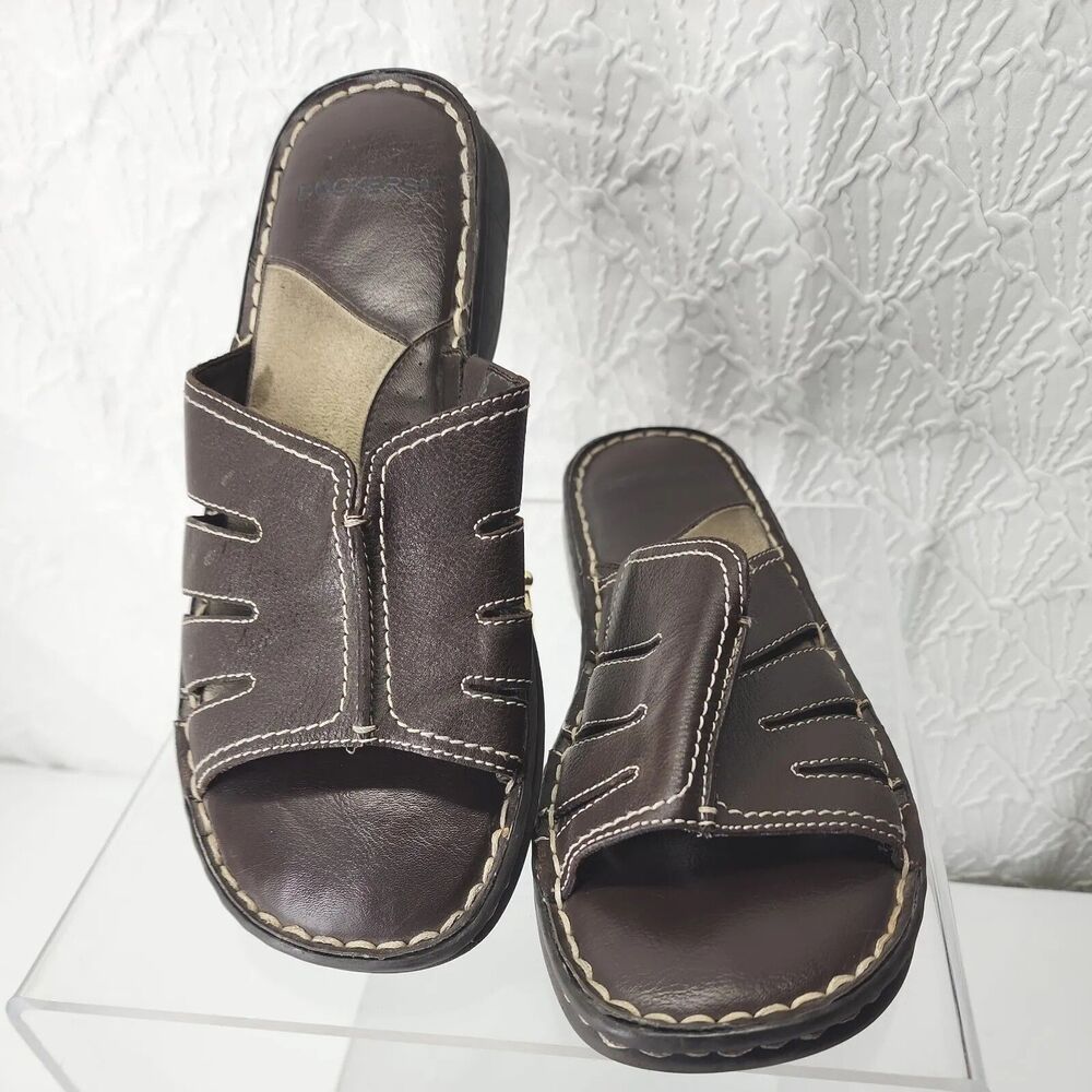 Dockers Women's Brown Leather Slides 8.5M Flats Sandals